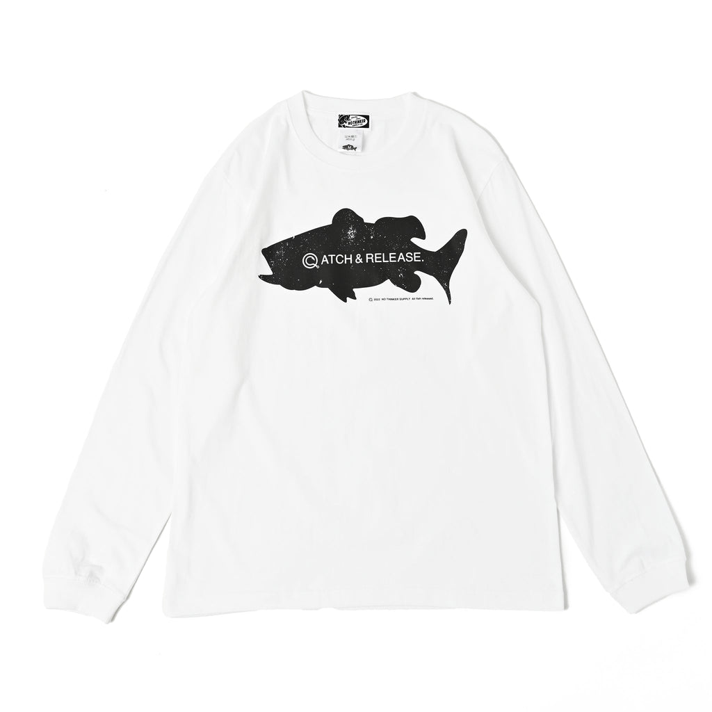 CATCH and RELEASE_long T-shirt (White) バス釣り アパレル NO THINKER SUPPLY